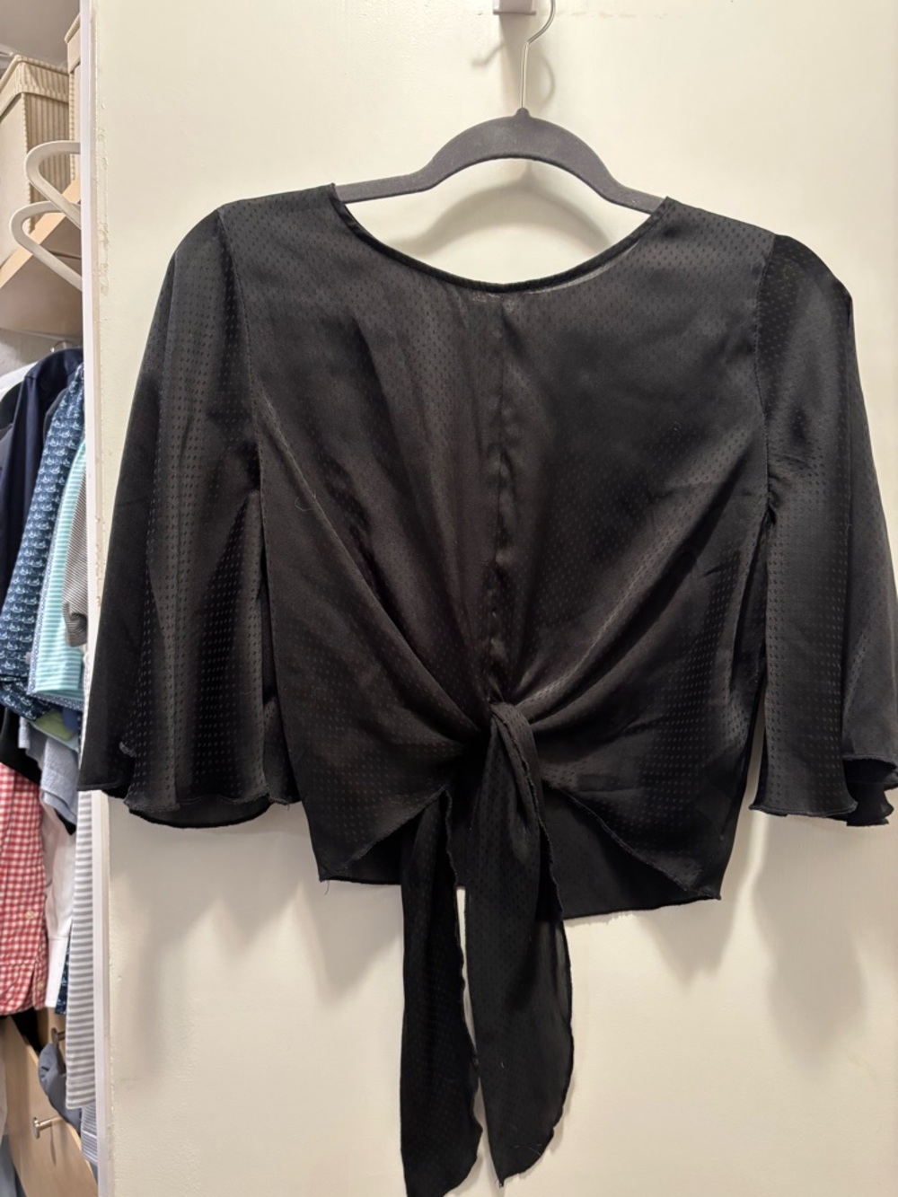 Forever 21 Black Tie-Front Blouse with Flutter Sleeves
